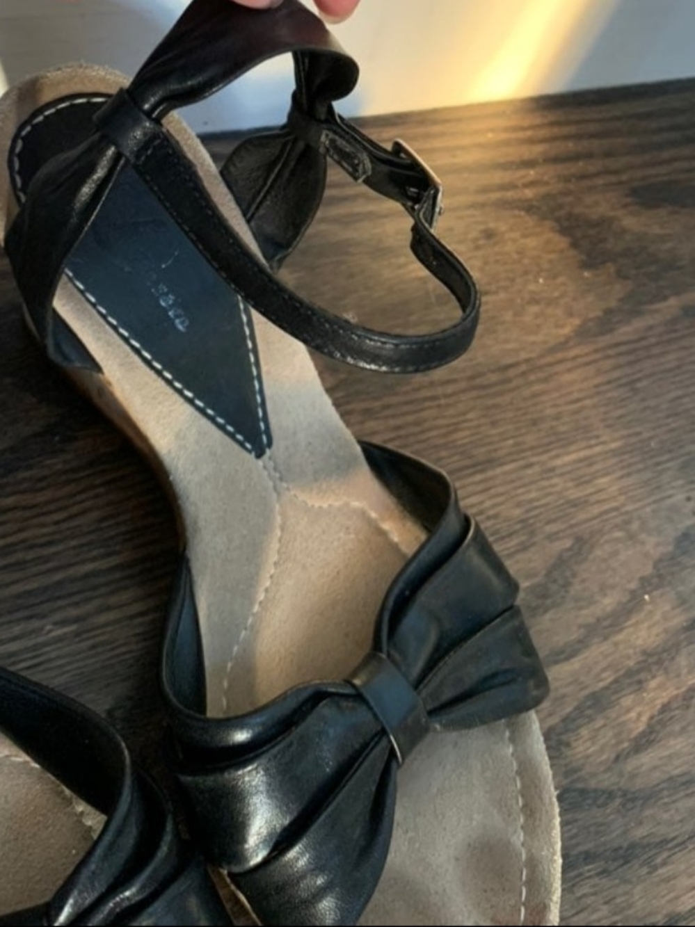 Ankle-Strap Bow Sandals in Black
